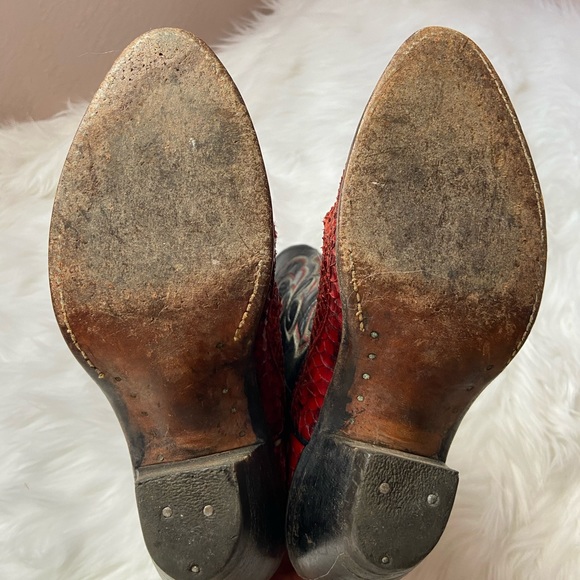 VINTAGE NOCONA RED SNAKESKIN COWBOY BOOTS - Picture 5 of 16